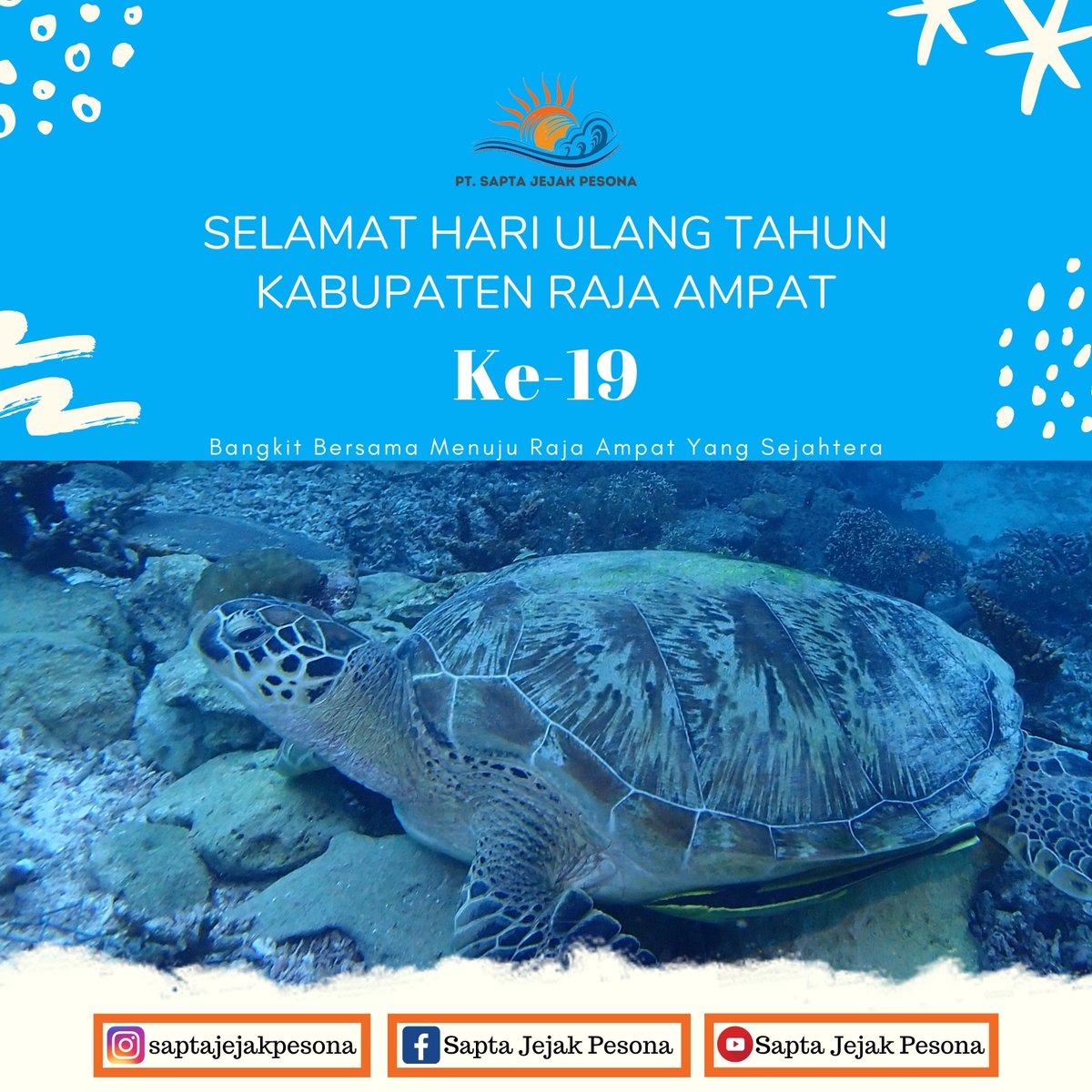 JejakSapta's tweet photo. Dirgahayu ke-19 Tahun untuk Kabupaten Bahari Raja Ampat
#rajaampat #wonderfulrajaampat #pesonarajaampat #wonderfulindonesia #pesonaindonesia #kabupatenbahari #baharirajaampat #pariwisata #perikanan #saptajejakpesona #jejakpesonapapuatourtravel #7warnapapuaeventorganizer https://t.co/LzBFWDzpFH