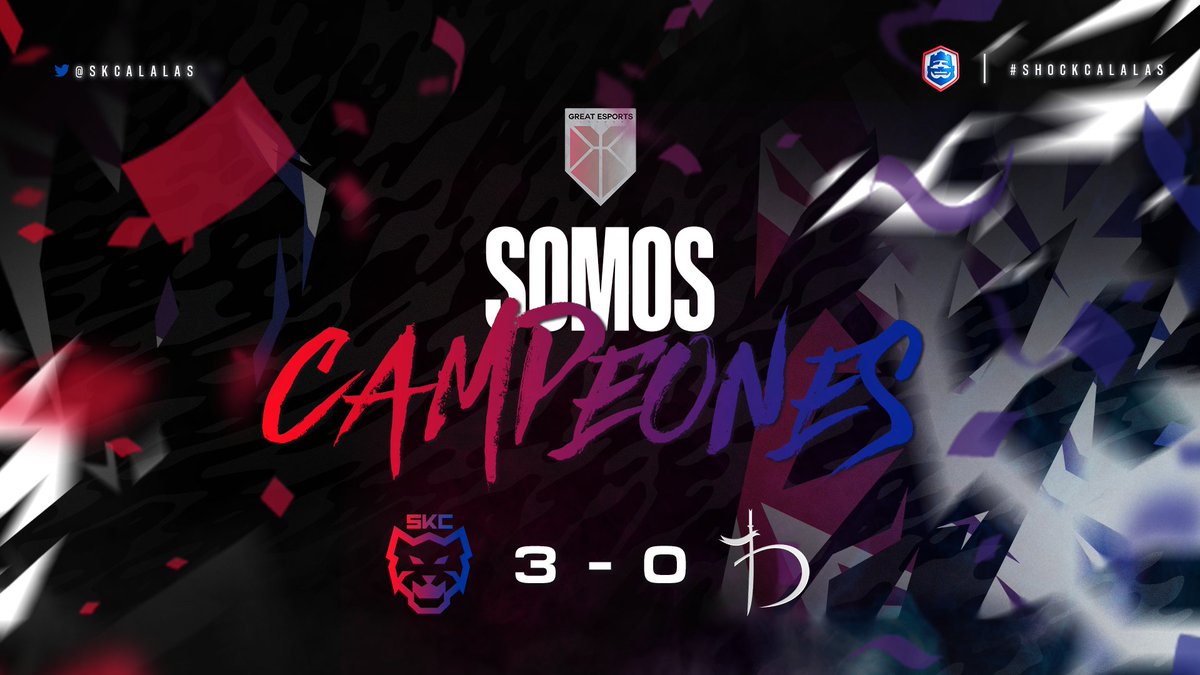 SKCalalas's tweet photo. Victoria 3-0 en la Final frente a @BushidoGamingGG 

MVP: @Sub7CR 

SOMOS CAMPEONES DE @Gel_Match🏆 🎆🎆😍✌

Felicitamos a todo nuestra plantilla de Staff y Jugadores por el logro obtenido! 👏👏👏

Y como siempre muchas gracias a todos aquellos que nos apoyan! 🥰

#ShockCalalas https://t.co/gpNY1E7DWu