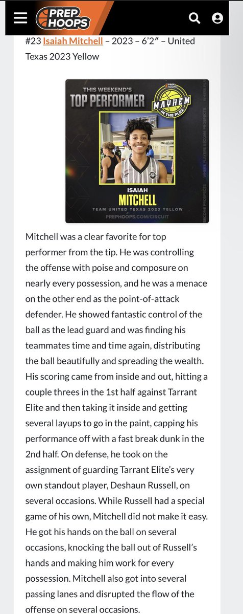Thank you for the love in the write up!🏀💯 <a href="/PHCircuit/">Prep Hoops Circuit 🏀</a> <a href="/ReubenGol/">Reuben Gol</a> <a href="/TeamUnitedTexa1/">Team United Texas</a> <a href="/BballPlanoWest/">Plano West Basketball</a> #PHMayhemInThePlex #hungry