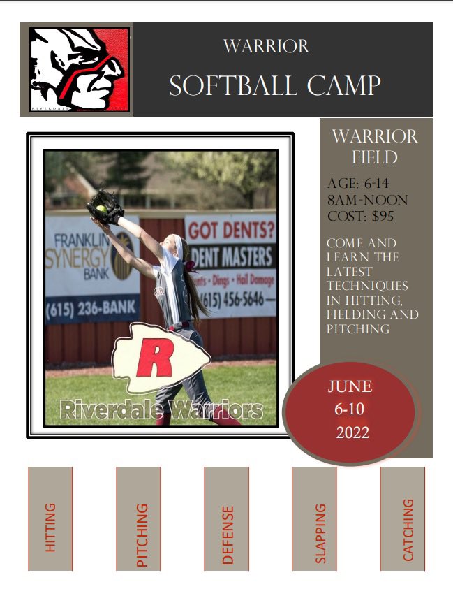 Riverdale Softball camp June 6-10.  Message for any questions.  Thanks