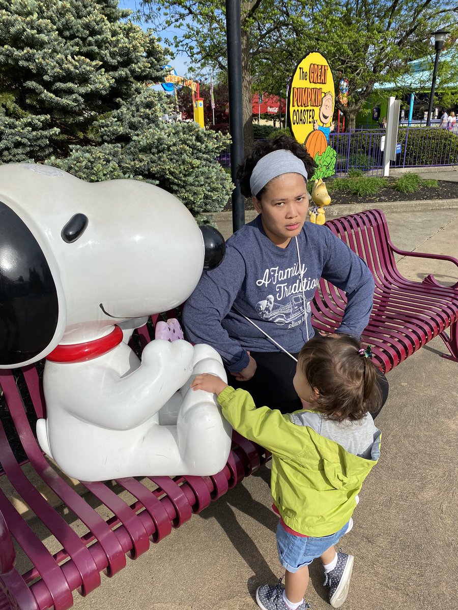 TheRealAnnaFegi's tweet photo. Weekend full of fun.  The last photo was giving up after 5 minutes of trying to take a photo together with Snoopy with her looking at the camera.

#kingsisland #newportaquarium #weekend #Cincinnati https://t.co/xNOsqMZLPN
