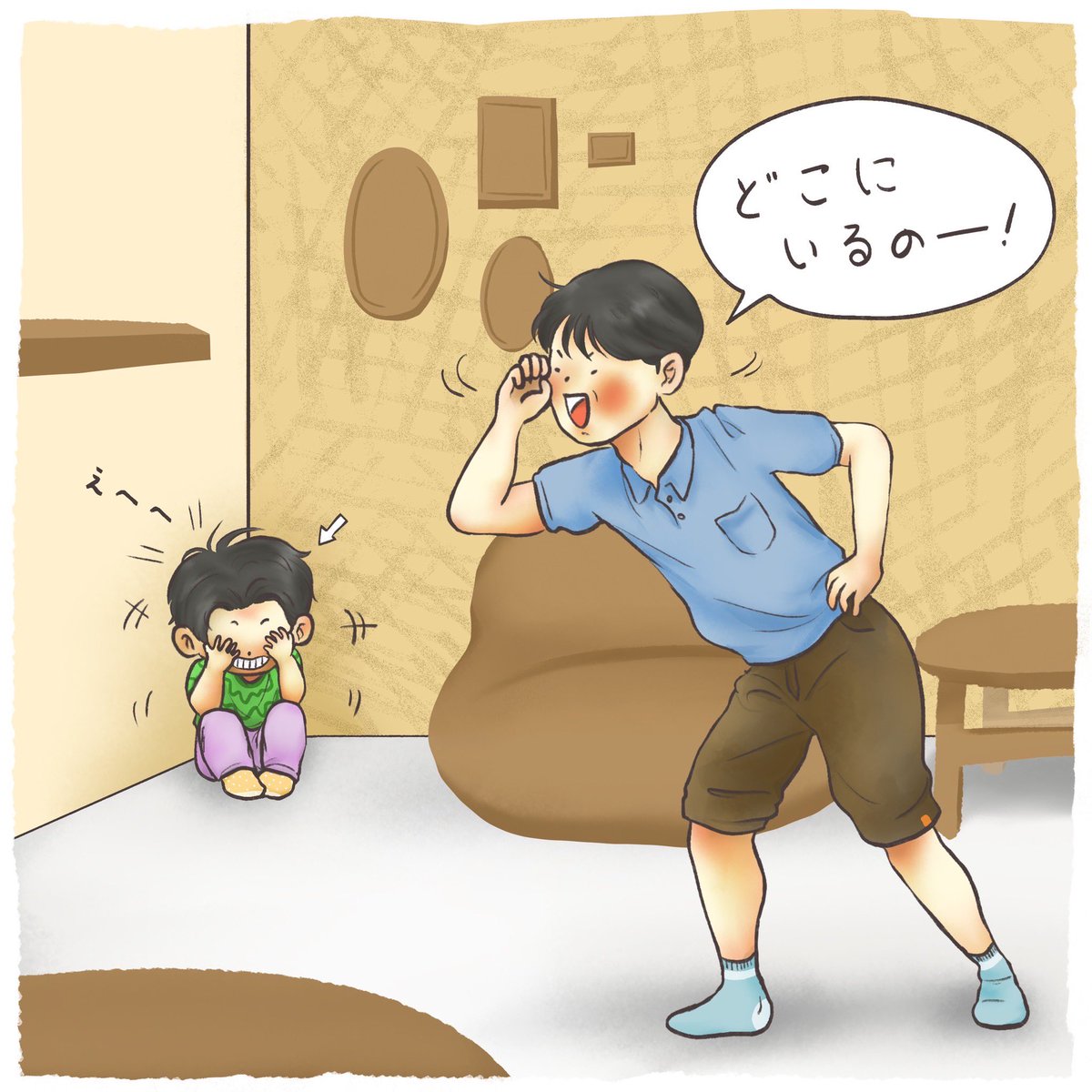 startfrom2day's tweet photo. 「子供のかくれんぼ」は面白い！
自分が見えなければ、相手からも見えないって思ってるんだね。
#子育て　#育児　#子育てあるある https://t.co/J61CKswS36