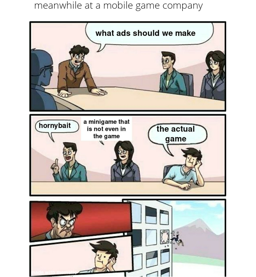 NoctGamingCo's tweet photo. There was a time when mobile game ads were gameplay... I promise! 😁😁😁 #videogames #memes #gaming #angryboss #mobilegameads #mobilegameadsvsreality https://t.co/hUw6wARUet