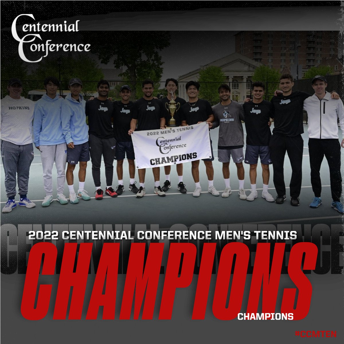MTEN | CHAMPIONS 

1️⃣6️⃣ th TITLE! <a href="/JHUTennis/">Hopkins Men's Tennis</a> is your 2022 Centennial Conference Men's Tennis Champions!

#ccmten | #d3mten