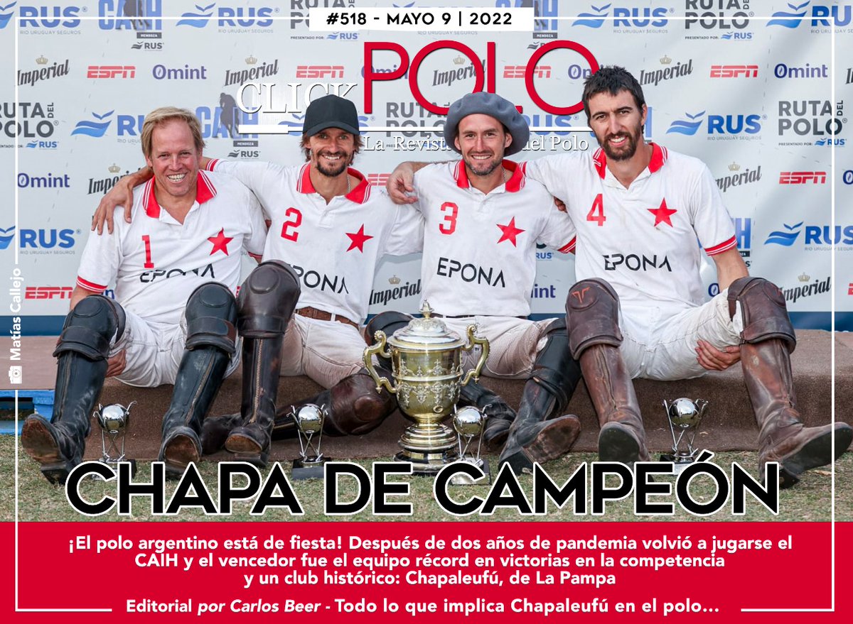 Revista CLICKPOLO 518!
Tapa: todo sobre la victoria de Chapaleufú en el CAIH!
Además, el primer torneo de Roda Polo, torneos de la <a href="/asocdepolo/">Asoc. Arg. de Polo</a> , La Cañada, Fortín Mulitas y <a href="/ARGPOLODAY/">ARGPOLODAY</a> es <a href="/marcapaisar/">Marca País Argentina</a>  
Entren clickpolo.com.ar
RT!

<a href="/eduardoheguy/">eduardo heguy</a> <a href="/horseandhoof/">Horse and Hoof</a> <a href="/uspoloassn/">U.S. Polo Assn.</a>