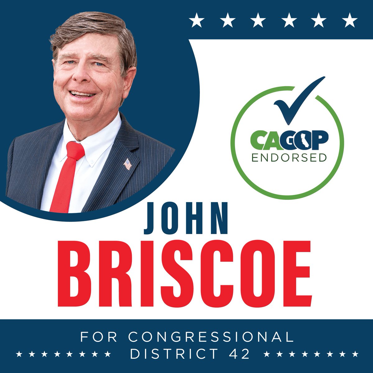 CAGOP's tweet photo. CAGOP is proud to endorse @johnfbriscoe in Congressional District 42! #CD42 #VoteRed https://t.co/fP6U1TWNT4