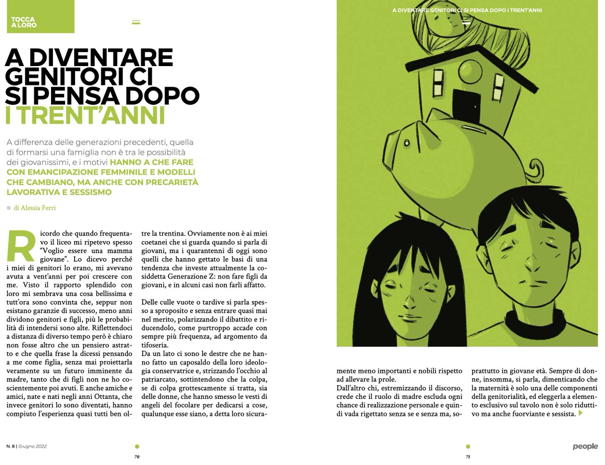 ossigenorivista's tweet photo. A DIVENTARE GENITORI CI SI PENSA DOPO I TRENT’ANNI
E i motivi sono la precarietà, l’insicurezza (soprattutto economica), la mancanza di garanzie sul posto di lavoro, il sessismo: ne ha scritto per noi @aleferri82 , sul nuovo numero di Ossigeno dedicato alle nuove generazioni. https://t.co/ipSk4pc2Br