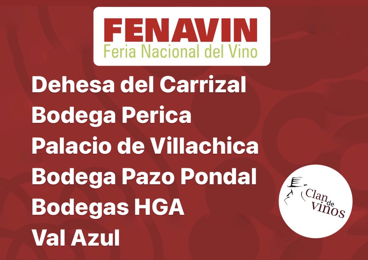 clandevinos's tweet photo. Todo preparado para @fenavin_oficial muchas de las bodegas que distribuimos en #madrid acudirán a esta Feria Internacional del vino. Aquí os pasamos las localizaciones:
🍇 Bodega @DehesaCarrizal 
Pabellón Virgilio. Calle 8. Stand 6 https://t.co/bXgXHd6MLZ