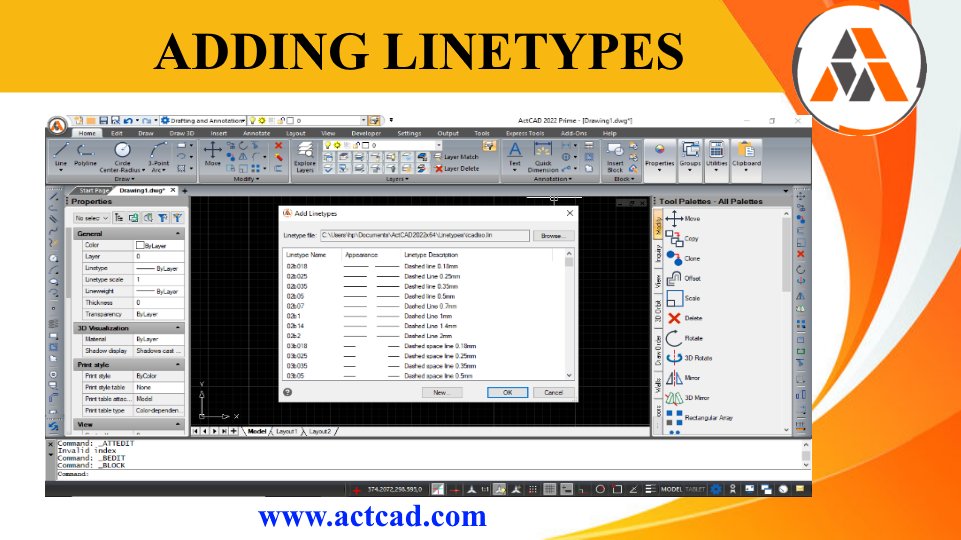 ActCADsoftware's tweet photo. ADDING LINETYPES in  #ActCAD #actcad2022 #Update #intellicad_10_1a #cadsoftware
Because only a subset of linetypes are loaded into the current drawing from any linetype file, use this dialog box to choose the linetypes you want to work with (that is, load) in the current drawing. https://t.co/g8vkogrVYo
