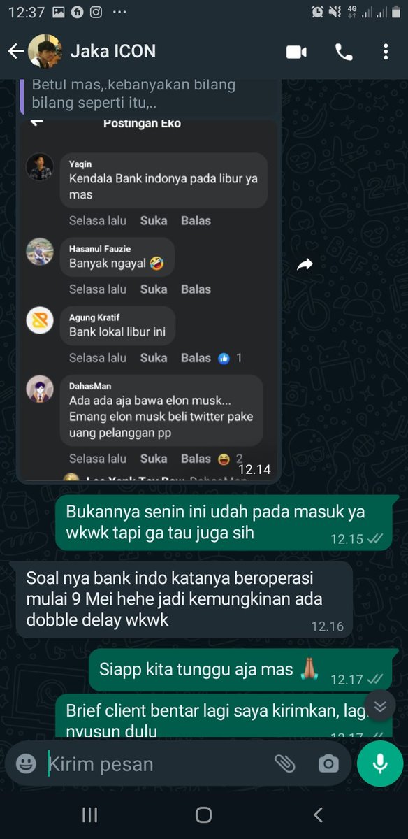 doiconn's tweet photo. Akhirnya saya chat mas taufik, untuk minta saran orang lain yang bisa handle beberapa project, dan beliau menyarankan saya untuk ke Mas jaka. Alhamdulillah partneran kedua saya ini, sangat memuaskan dari hasil kerja dan komunikasinya yang baik. https://t.co/rwgpiPBqet