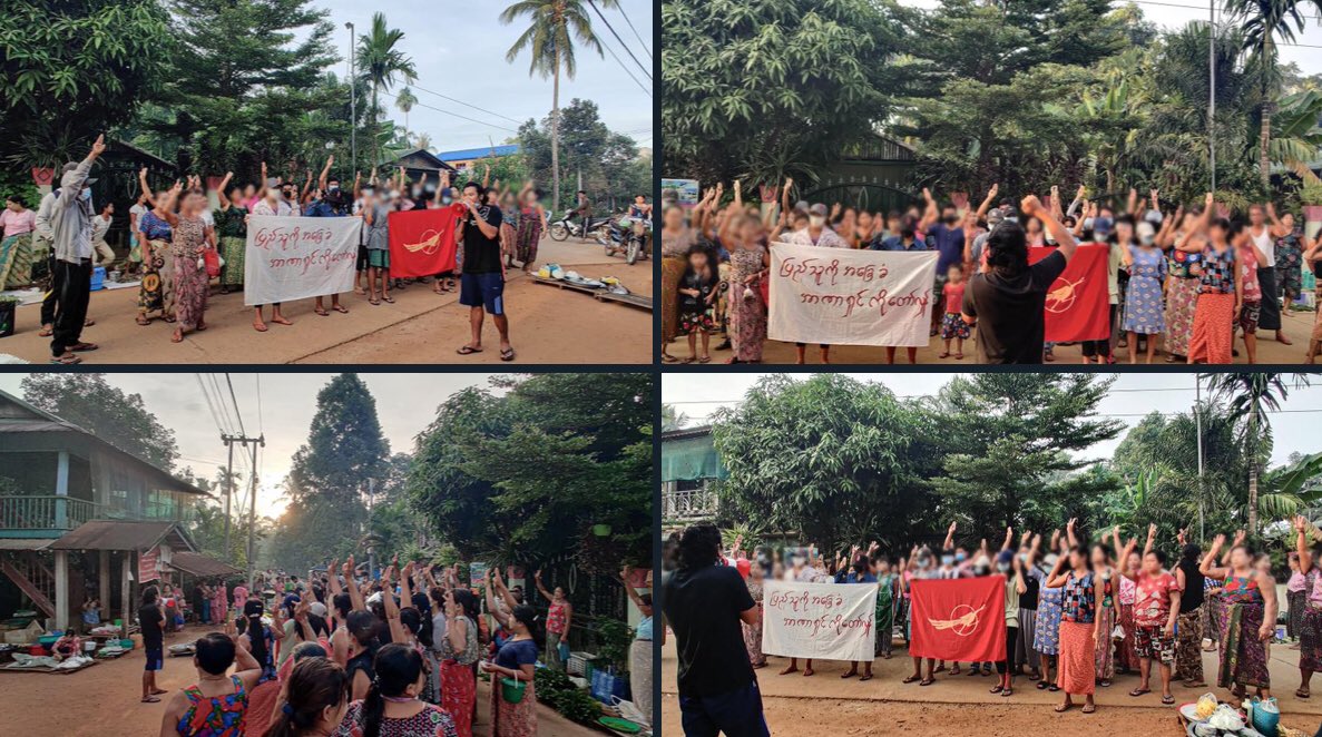 WuitMinn's tweet photo. An anti-military marching strike was rallied and demonstrated today in Launglon Township to defy military rules.   #2022May9Coup #US_SanctionMOGE #WhatsHappeningInMyanmar https://t.co/ywP46Ef8q3