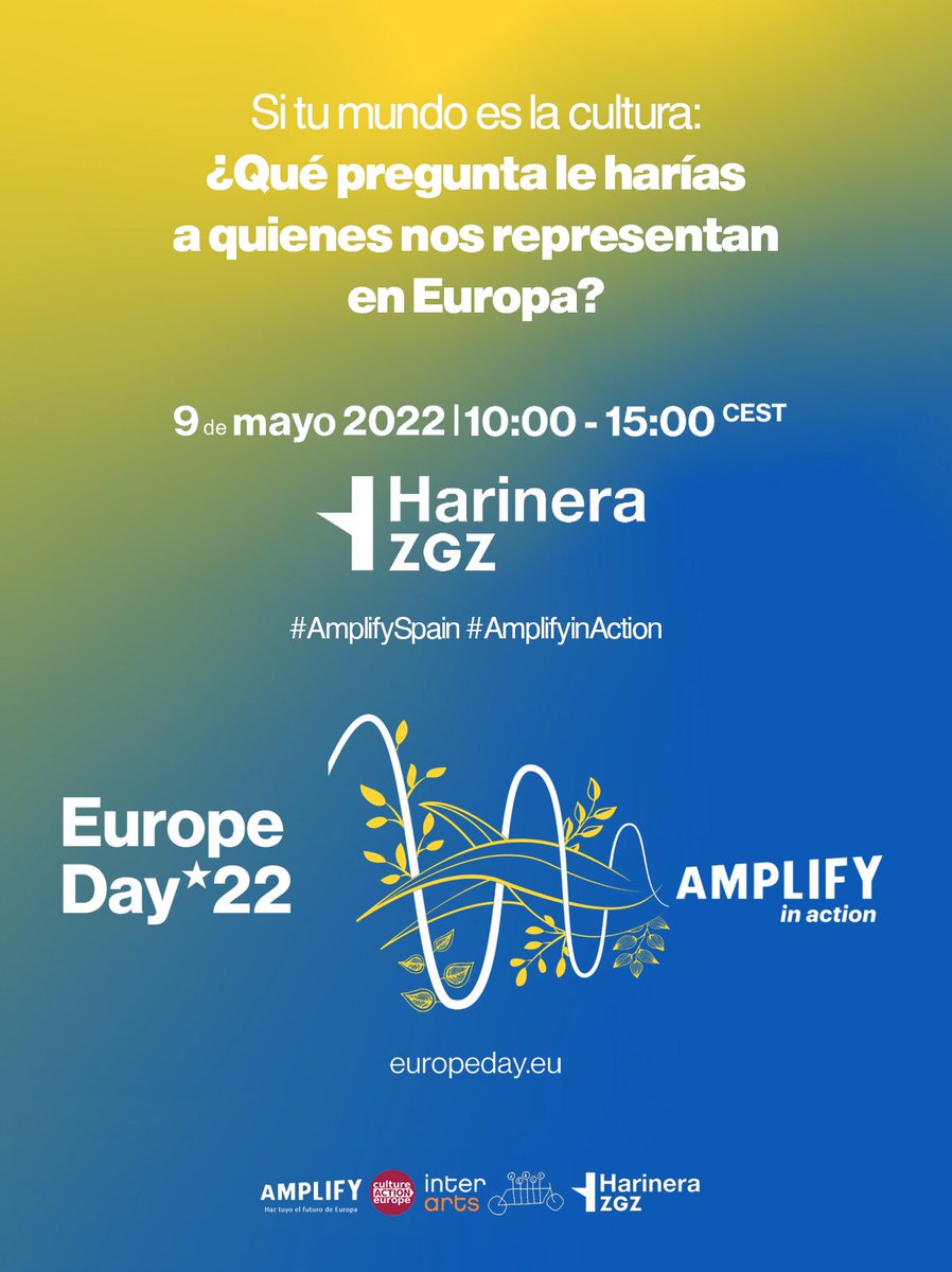 👏🔛 Is today!! #AmplifyinAction #EuropeDay22 

10 EU countries will have the opportunity to appealing for urgent action to policymakers, cultural leaders and EU institutions 🌈

Join us!😊
☀️Presential: from <a href="/HarineraZgz/">HarineraZgz</a> #Zaragoza 🇪🇸
📲Online: europeday.eu

#REACC