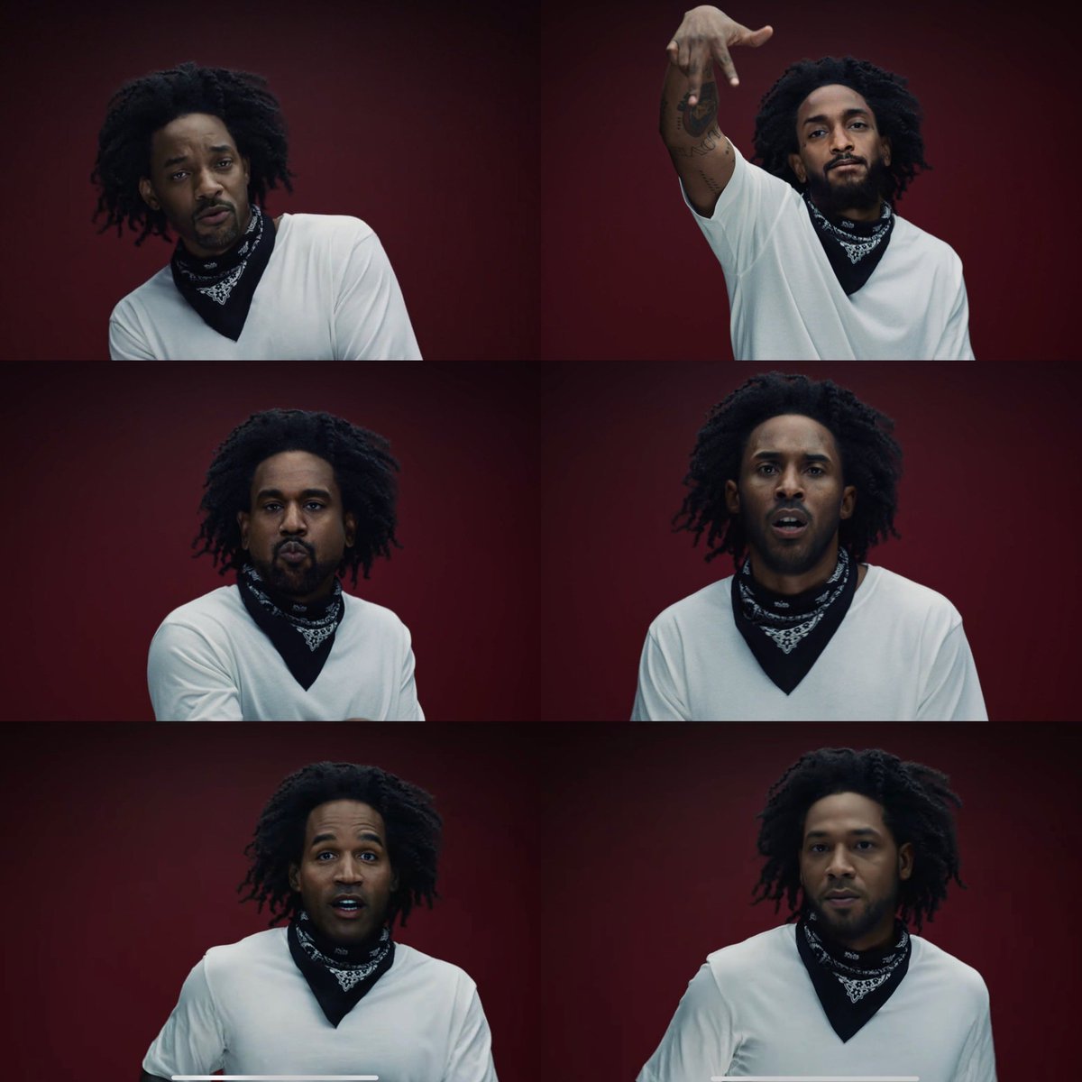 wrld_mag's tweet photo. Dans le clip de “The Heart Part 5”, Kendrick Lamar s’est transformé en : 

• Kanye West 
• Nipsey Hussle
• Kobe Bryant
• Will Smith
• O.J Simpson
• Jussie Smollet 

Son message : “Je suis. Nous Tous.” https://t.co/pMdUubv0fr