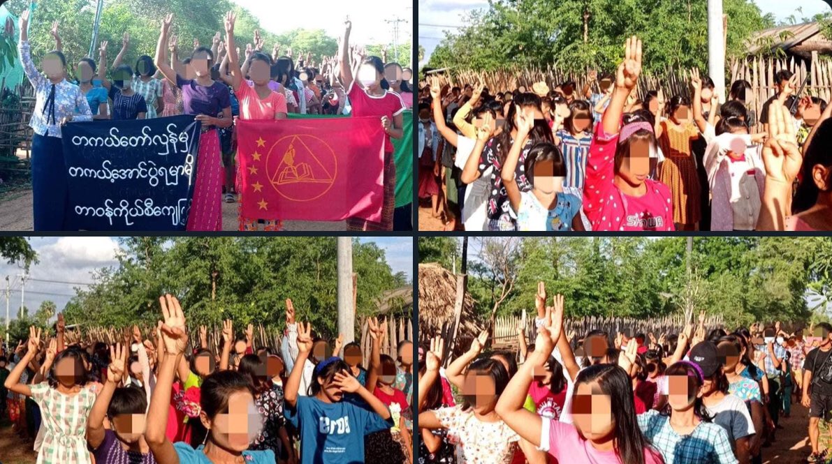 WuitMinn's tweet photo. The Basic Education General Strike Committee &amp; residents of Myaing township united to express solidarity against terrorists regime today.   #2022May9Coup #US_SanctionMOGE #WhatsHappeningInMyanmar https://t.co/zTdnU1dN7M