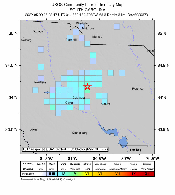 wxcory's tweet photo. BREAKING: The USGS has now upgraded the #earthquake from this morning to a M 3.3! #SCwx #CAEwx #WLTXwx https://t.co/rc4s1qKaGb