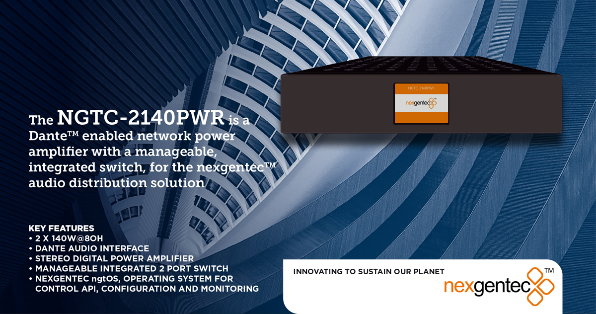 Nexgentec1's tweet photo. Run out of #cables? The NEW! NGTC-2140PWR has a 2 port lan interface with a managed switch already integrated, so you can now choose whether to use 1 or 2 network cables, while still keeping separate VLANs for audio and control! Also: #bridgeable #nexgentec = maximum #flexibility https://t.co/NlUbOZY5kK