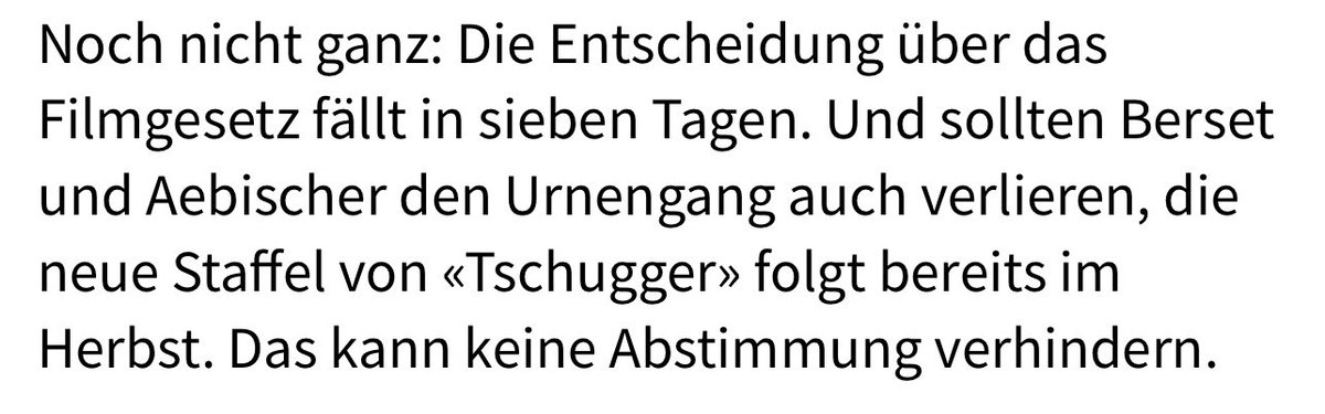samuhasler's tweet photo. An alle #Tschugger und #Wallis Fans: Keine Sorge, ein Nein zum #Filmgesetz verhindert keine neue Staffel. Constantin und Toth brauchen kein #Filmgesetz und keine neue #Filmsteuer  um den Erfolgshit zu produzieren 😉 @Blickch @filmgesetznein #LexNetflix https://t.co/GMSYGfsgGE