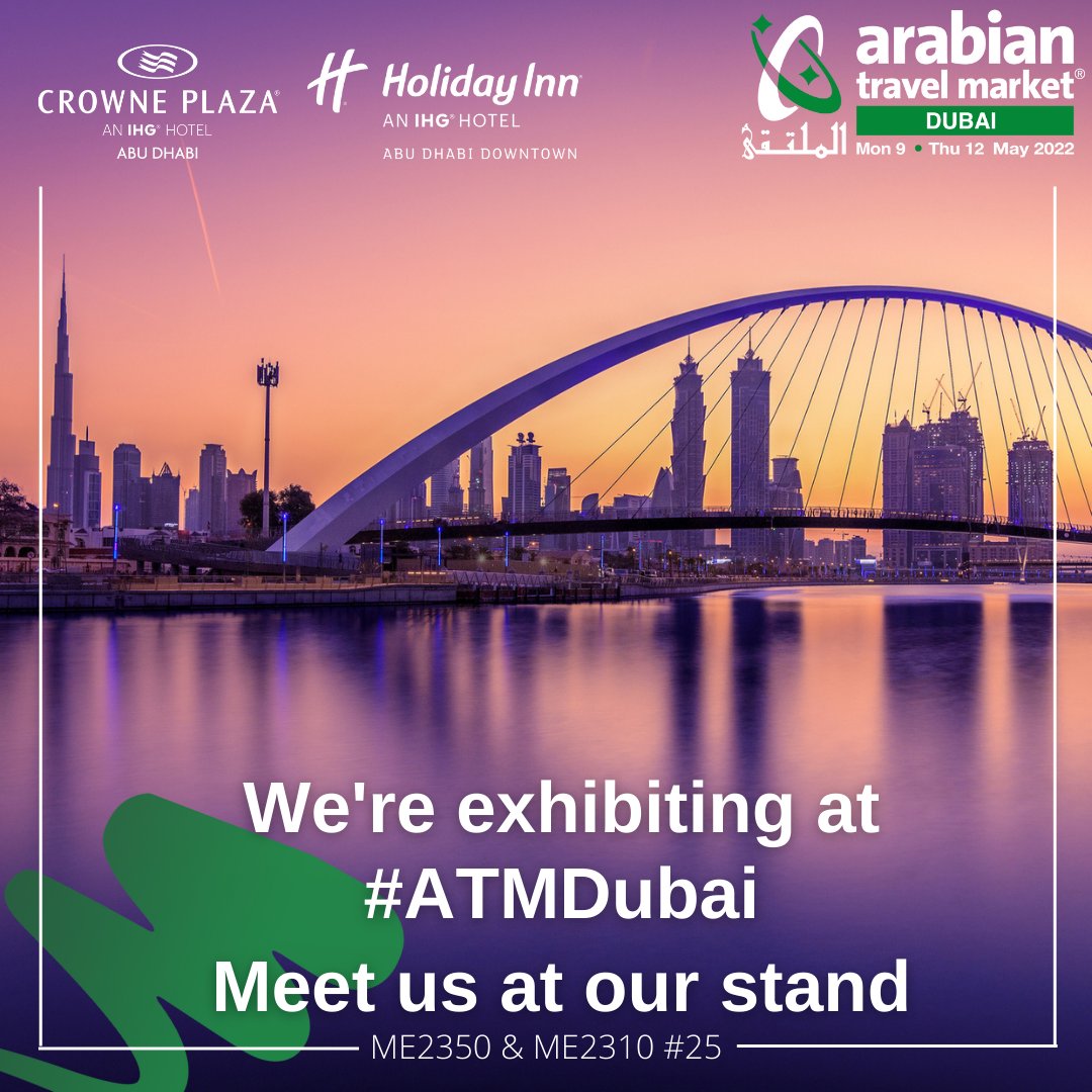 𝐀𝐫𝐚𝐛𝐢𝐚𝐧 𝐓𝐫𝐚𝐯𝐞𝐥 𝐌𝐚𝐫𝐤𝐞𝐭

We're exhibiting at #ATMDUBAI with Abu Dhabi Department of Culture and Tourism Hall #2 - Stand #ME2350 &amp; #ME2310 - Booth #25.

See you there!

#ATM2022 #crowneplazaabudhabi #crowneplazaauh #HolidayInnAbuDhabiDowntown
#ArabianTravelMarket