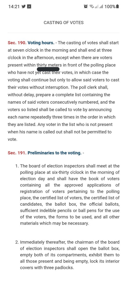 XternalHardrive's tweet photo. @_agielee @sweetuh88 @COMELEC The 7am-3pm usually are being ammended, like today, 7pm siya. Pero ayan yung omnibus election guidelines. Baka yung nagsasabi sa inyo, hindi taga comelec. https://t.co/M8i85rOtJs