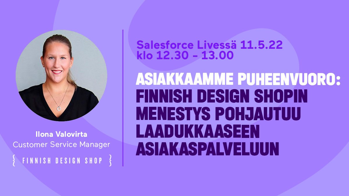 Enreach for Enterprises (@enreachent) on Twitter photo Asiakkaamme <a href="/FDS_suomi/">Finnish Design Shop</a> kertoo 11.5. #SalesforceLive’ssä, kuinka teknologian avulla voidaan tehostaa verkkokaupankäyntiä – asiakaslähtöisyyttä ja asiakaspalvelijoiden viihtyvyyttä unohtamatta!
Tule kuulolle 👉 salesforce.com/fi/events/sale… Asiakkaamme <a href="/FDS_suomi/">Finnish Design Shop</a> kertoo 11.5. #SalesforceLive’ssä, kuinka teknologian avulla voidaan tehostaa verkkokaupankäyntiä – asiakaslähtöisyyttä ja asiakaspalvelijoiden viihtyvyyttä unohtamatta!
Tule kuulolle 👉 salesforce.com/fi/events/sale…