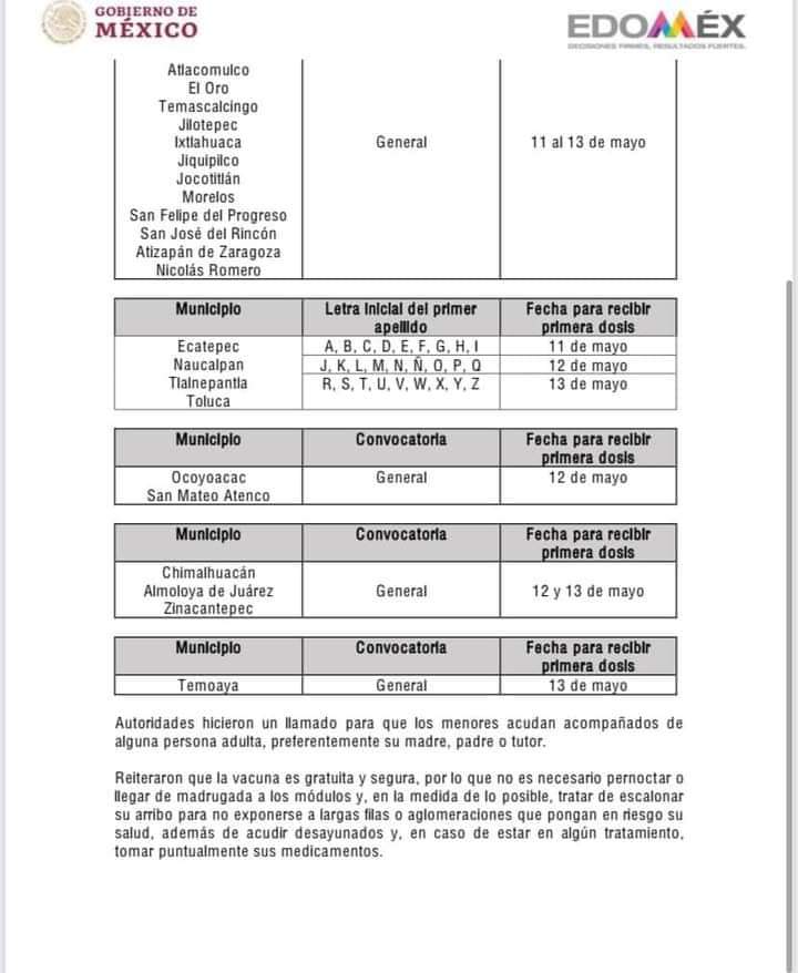 EdomexRed's tweet photo. Anuncian #fechas para #vacunación de #menores de 12 y 13 #años de edad en diversos #municipios del Estado de #México.

#Naucalpan #Tlalnepantla https://t.co/F3Ak66l26l