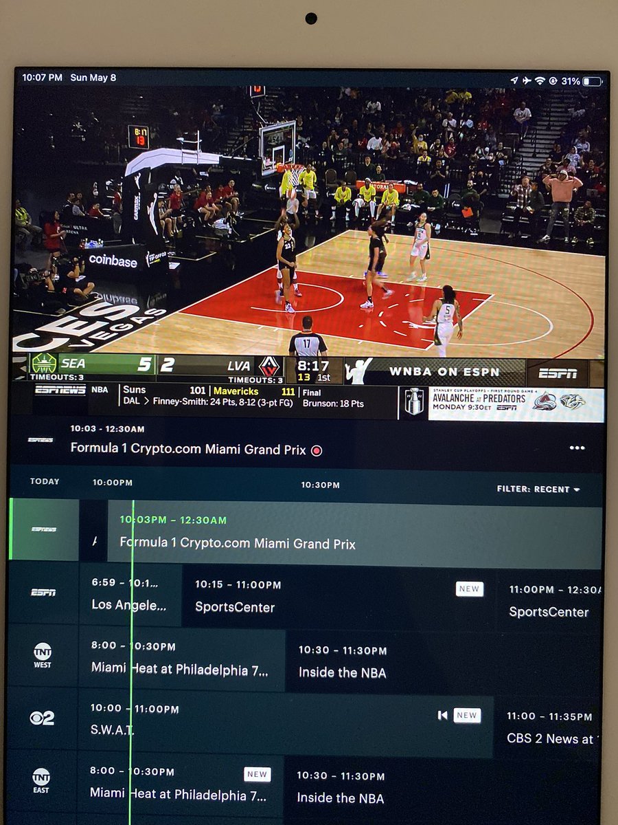 CaroVaughn's tweet photo. @espn @hulu - what’s up with this @F1 fake out? WNBA showing instead of the Miami Grand Prix https://t.co/6xXQEld64Y