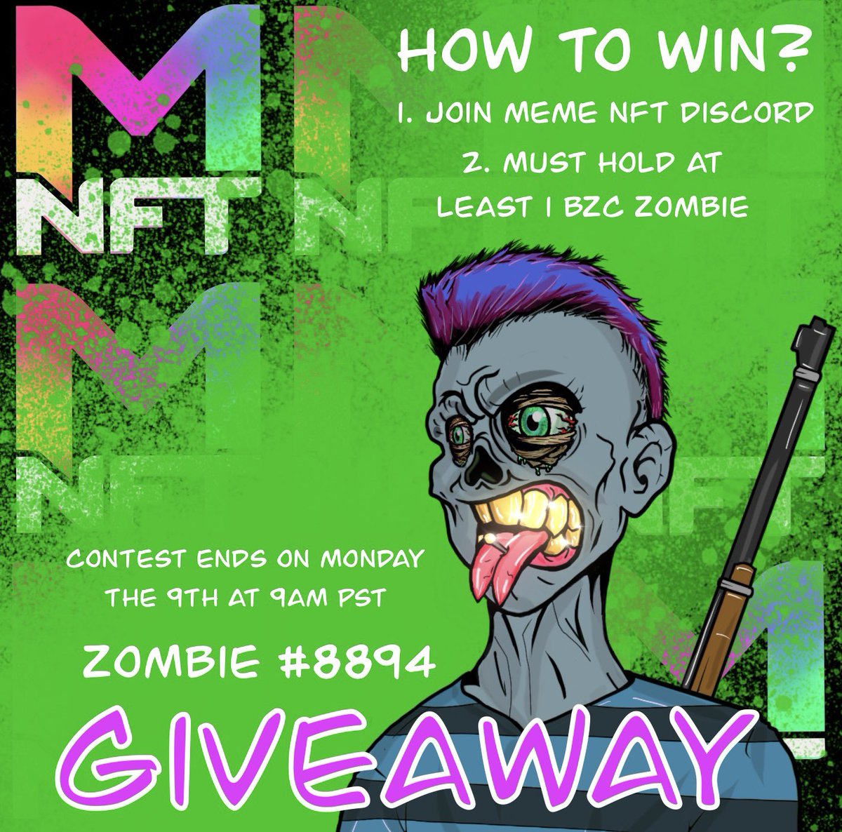 eylandertile's tweet photo. Not much time left @bzombiesc if you have a zombie join the @MemeNFTOfficial discord for a chance to win zombie 8894! Contest only open to BZC army. https://t.co/RHASA6eIbx #nft #art #zombies #memenft https://t.co/eOR4El7MMR