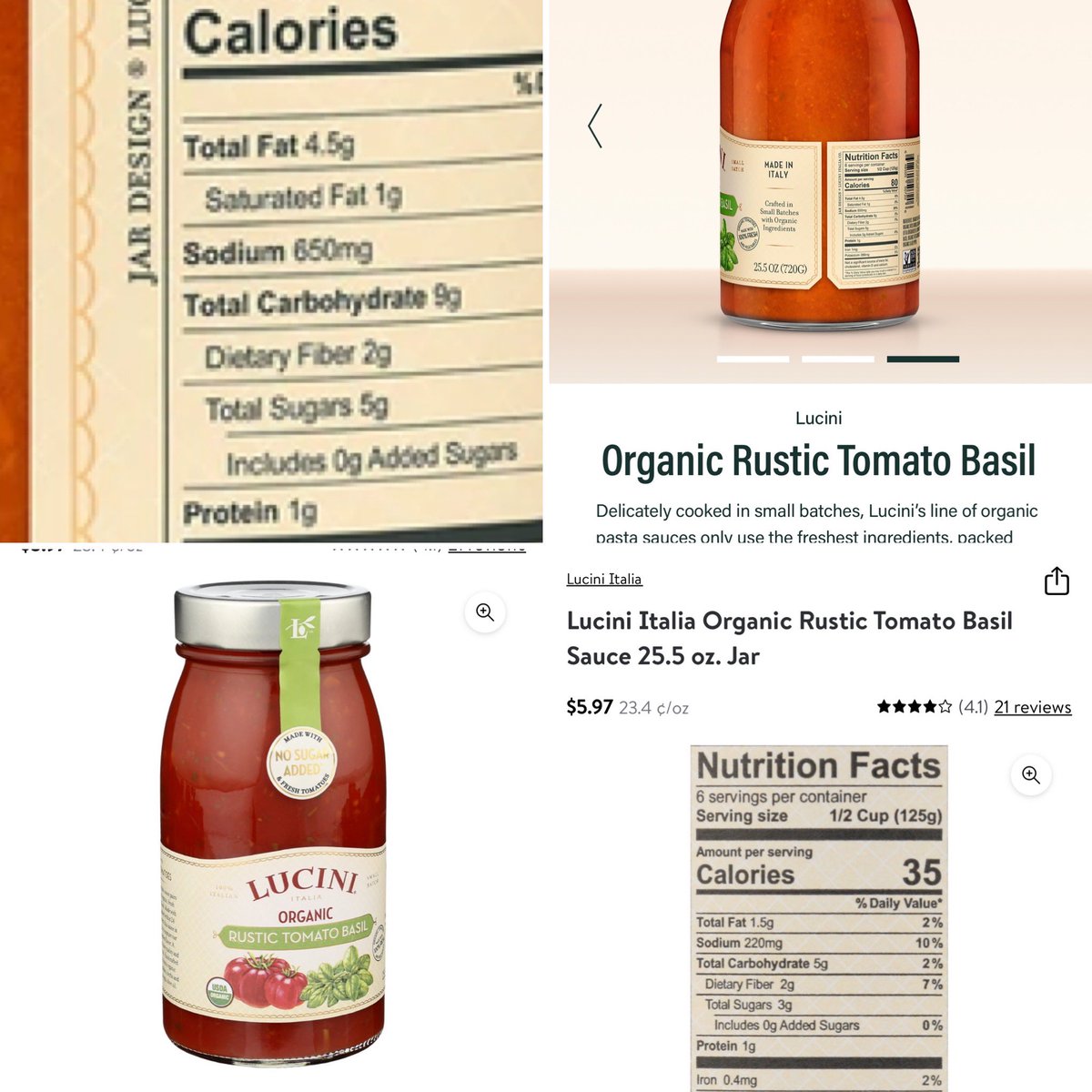 haileyiridescen's tweet photo. @luciniitalia what’s up here? Top are direct from your website showing 650mg of sodium. below showing 220mg of sodium and less than half the calories! What to believe!?! These are advertising the same serving size and flavor! https://t.co/YOFiZWhCBL