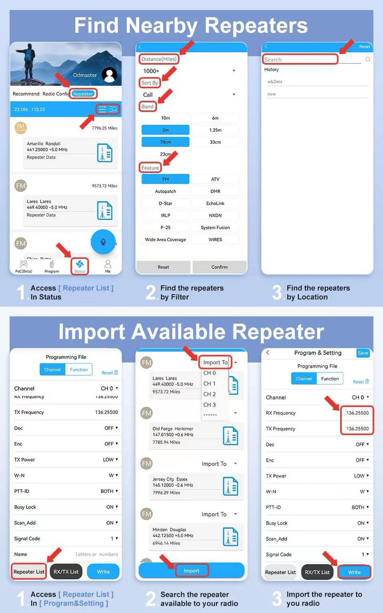 TidradioO's tweet photo. New feature release: Repeater List
Find repeater and import to your radio easily!
There is GIVEAWAY activity. Get a Bluetooth Programmer for free.If you like this feature you can share the news with you friend!
#tidradio #walkietalkie #ODMaster #baofeng #uv5r #bluetoothprogrammer https://t.co/sGZLvD8gXT
