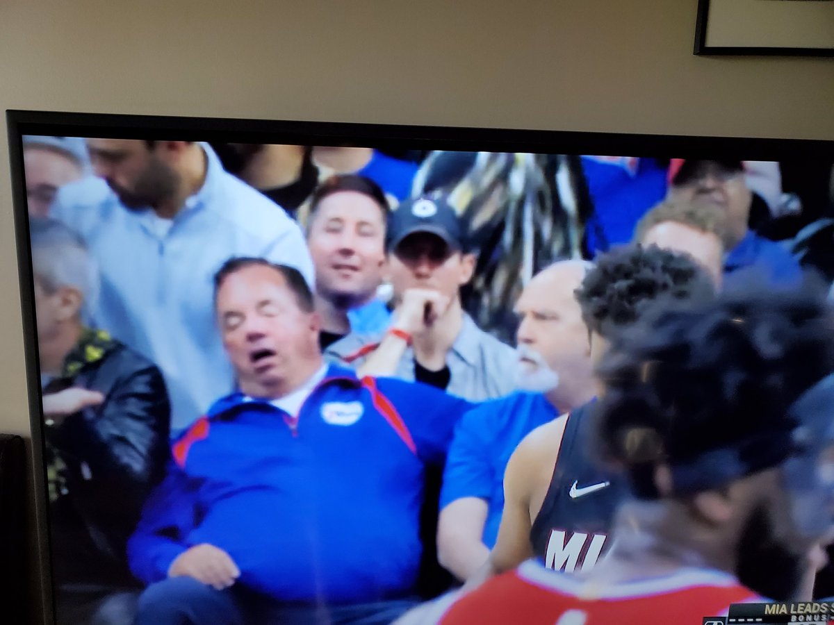 Look at this guy, front row seat at Philadelphia vs Miami playoff game, getting his money worth for front row seat! #InsideTheNBA