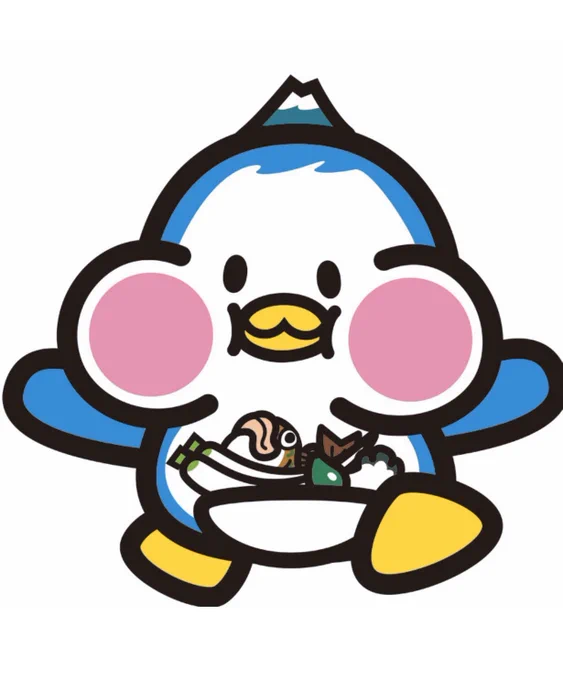 Nikkahoppen, a penguin whose cheeks are stuffed with local food and whose head has a mountain on it, is the mascot of Nikaho City. 