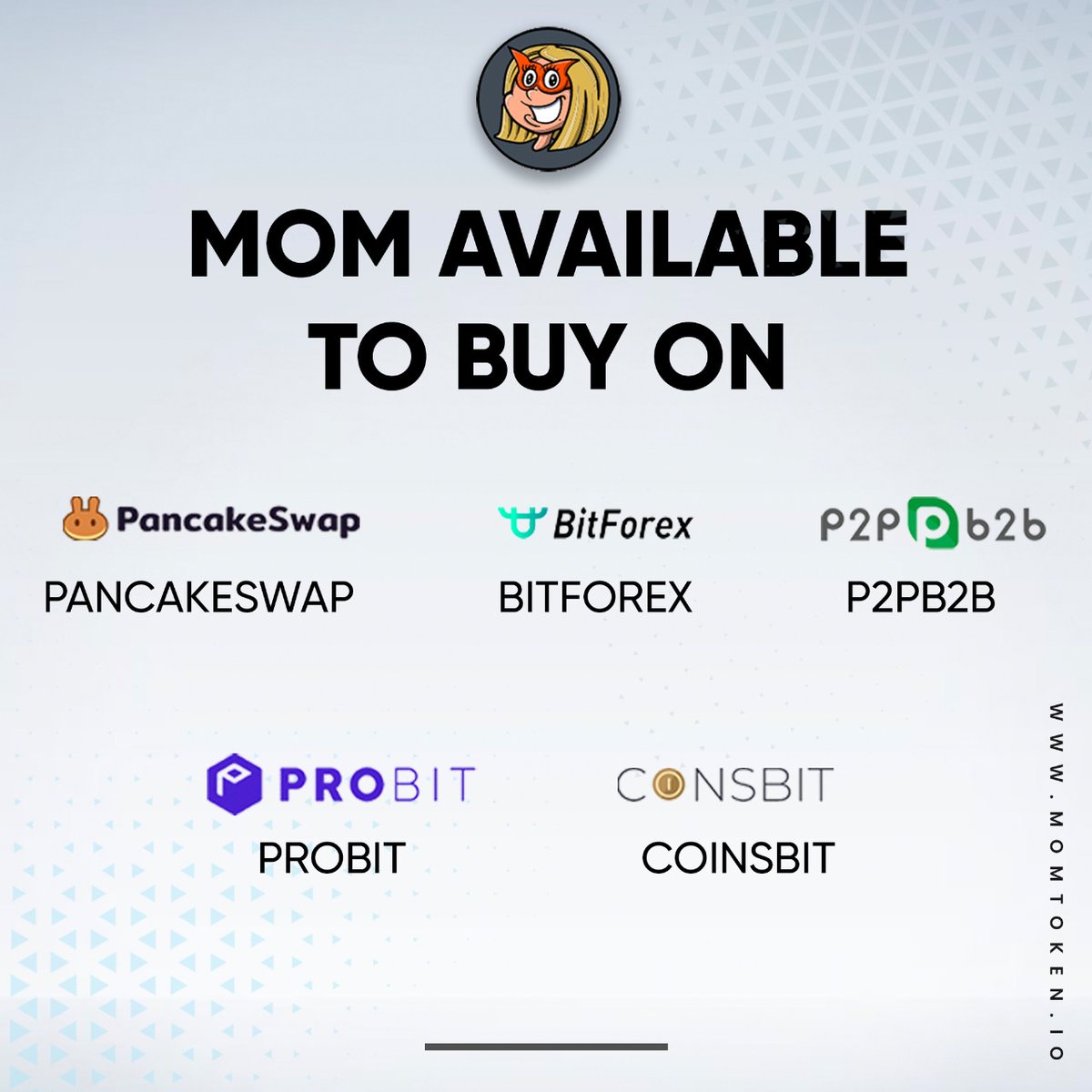 MomTokenGlobal's tweet photo. Buy MOM Token!

🔗https://t.co/r7LeDD2etd

#MOM $MOM #MOMToken #MotherOfMemes #NFT #MEMENFT #cryptocurrency #Crypto #MemeToken #100XToken https://t.co/q7jU91qnK2
