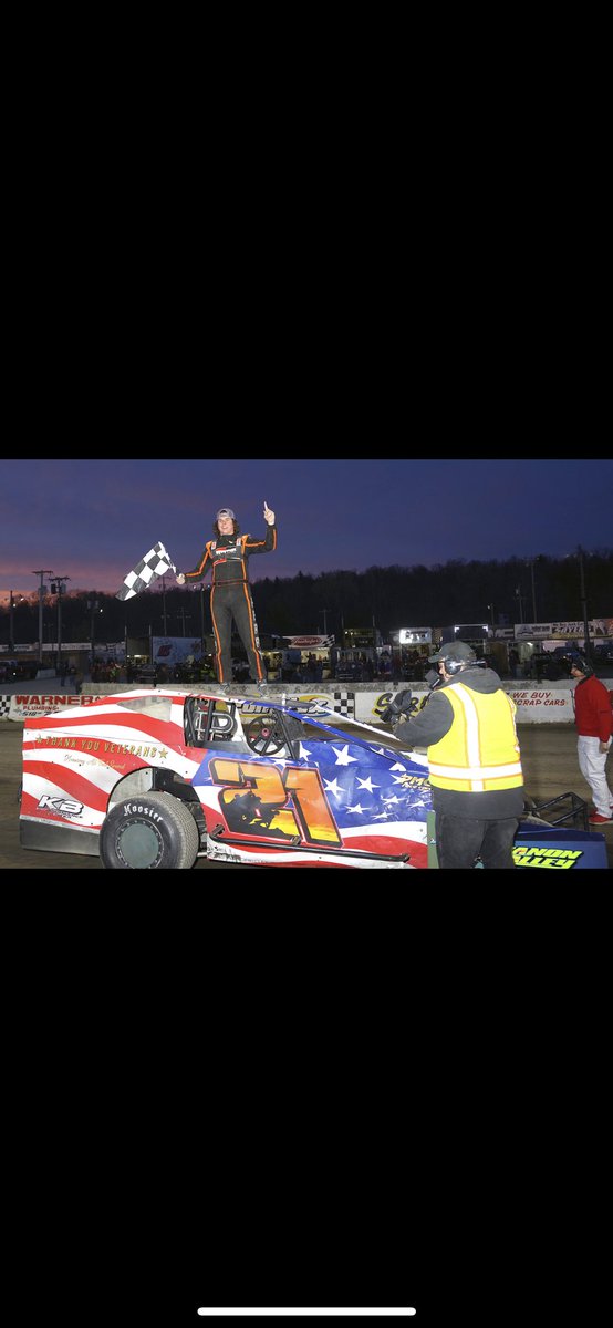 Perryracing21's tweet photo. Officially winners on the dirt. 12 total races over 2 years. May 7th we completed the goal! Thank you to all of my sponsors, partners and supporters! @racechoice #kbperformance @DrivenRacingOil #dirttodaytona https://t.co/VCPrql8CXy