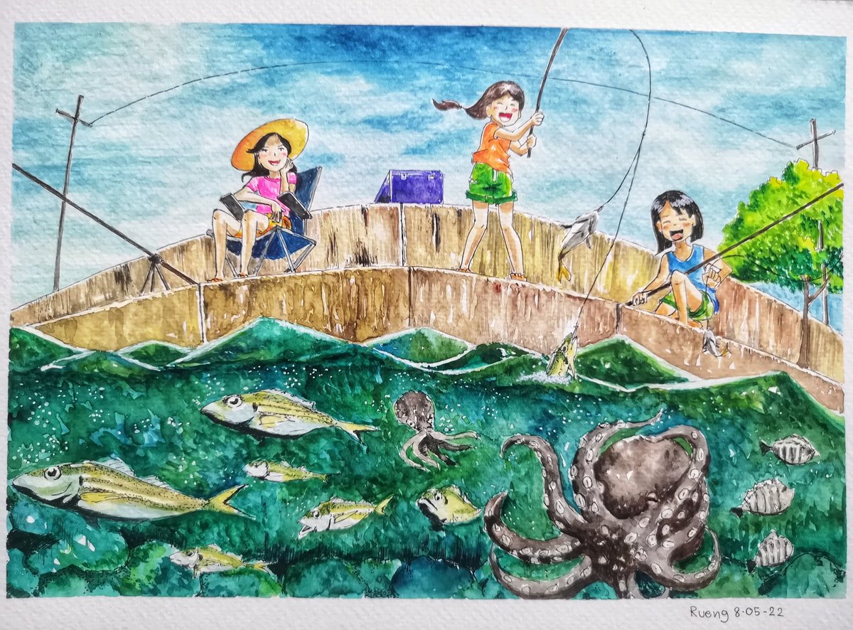 RuengC's tweet image. Fishing Gang on weekend
#FishingGirls #fishingislife #NFTTHAILAND #NFTCommmunity #Watercolor #drawing #arts