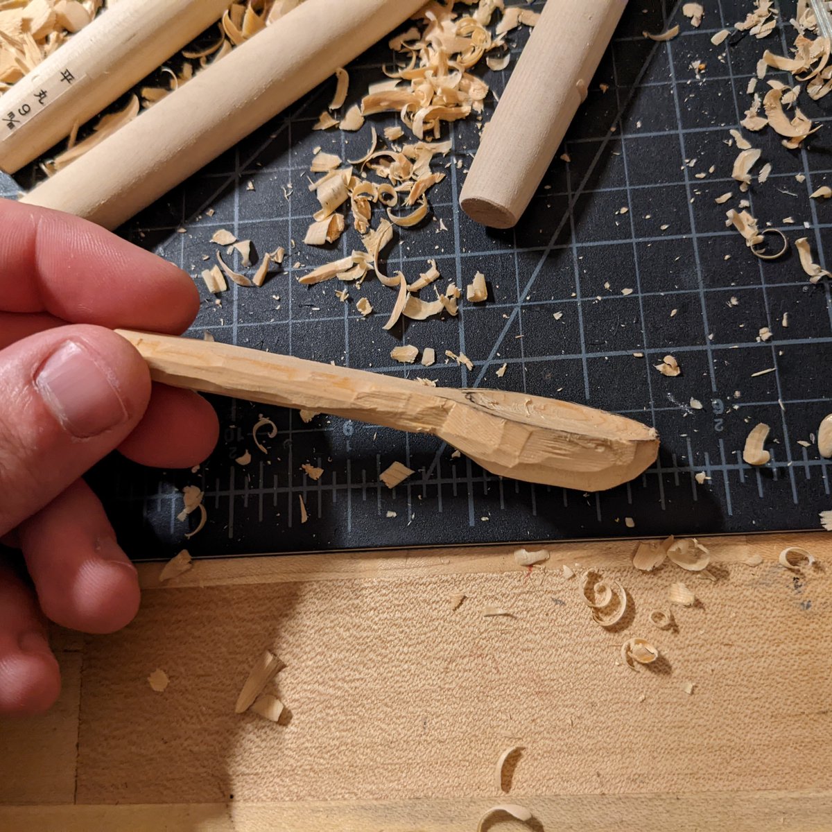 eweinhoffer's tweet photo. (19 of 52) Baby Spoon. First time wood carving! Incredibly difficult but fun. The material is cypress, which has the bonus of smelling great while carving.
#woodcarving #spoon #woodworking #artweekly https://t.co/Zd2VtKWXp2