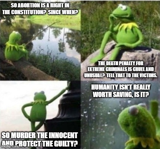 MuppetMeme's tweet photo. Keep this in mind.
The same people that are for #abortion are against the #deathpenalty.
Protect the guilty and murder the innocent. Weird flex.
@TheDemocrats. Lowering the bar for over a half century on who should live and who should die.
#VoteMuppet https://t.co/4020bezmIe