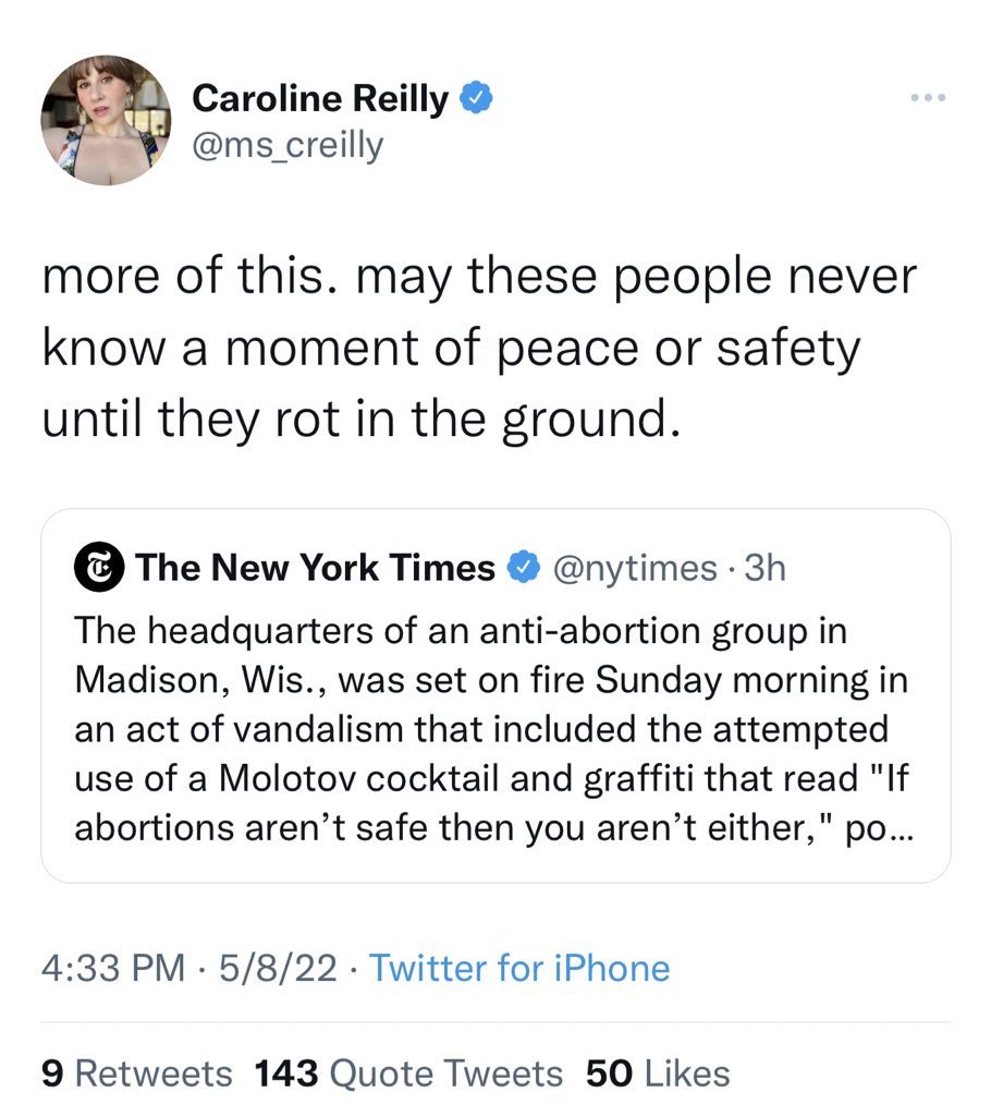 Cernovich's tweet photo. It doesn’t even occur to this journalist that she would be banned for directly inciting terrorism. 0 to fear as this view is more likely shared by a preponderance of Twitter’s employees. 

But the Babylon Bee has to wonder if a joke will be what finally gets them banned. https://t.co/s8syvVEqmt