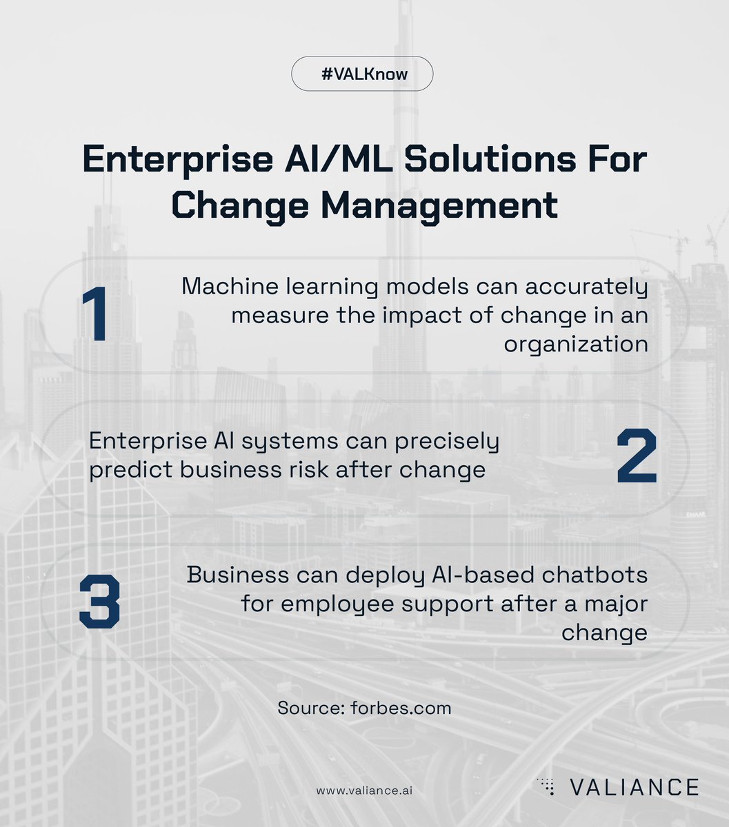 valianceai's tweet photo. Both machine learning and artificial intelligence (AI) could help with change management. 

Three of these are shown here.

#VALKnow https://t.co/RFFCos6JXv