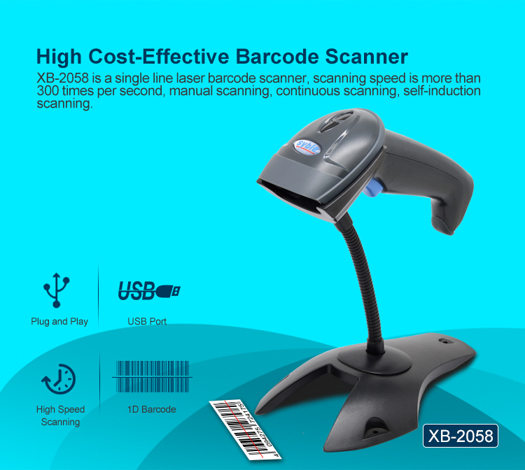 Syble the  most popular  bar code reader 1D handheld  barcode scanner with high scanning speed best price factory direct selling 

                                             XB-2058