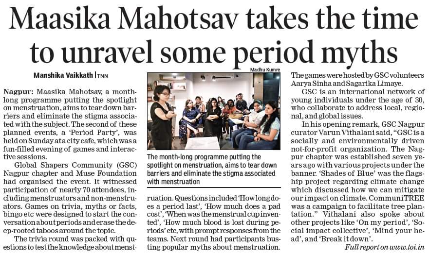 manshikav's tweet photo. What a creative way to start a discussion about menstruation! Had a great time covering the 'Period Party' organized by Global Shapers and Muse. Follow Global Shapers Nagpur on instagram for details regarding the next event. 

#maasikamahotsav #globalshapers #Nagpur https://t.co/rGod9ndxp2