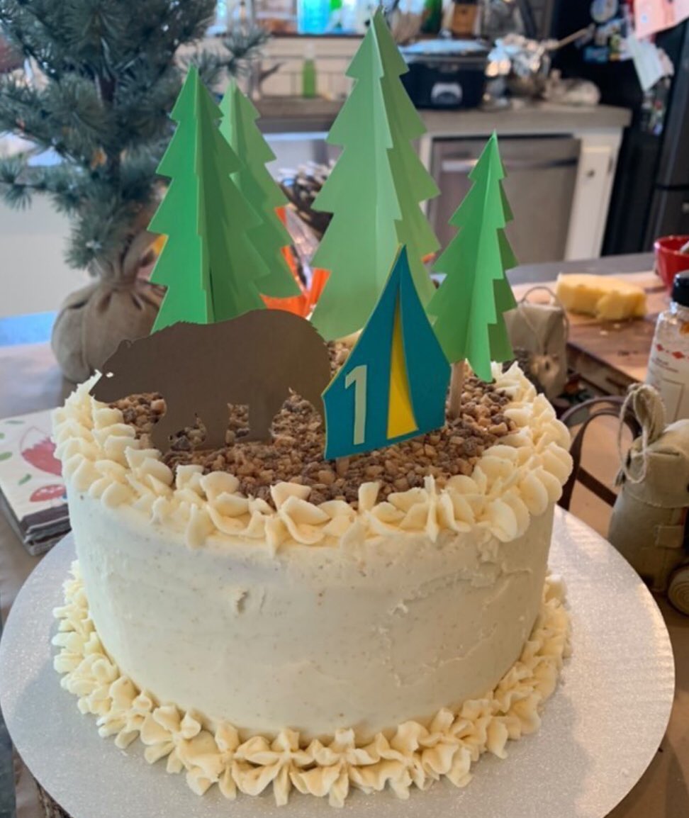 chefaudreyb's tweet photo. Saturday was a big day for #glutenfree cakes! The day started with the delivery of a 1st birthday cake with a camping theme. #celiac #TopChefJr https://t.co/CQFkYHSE7J