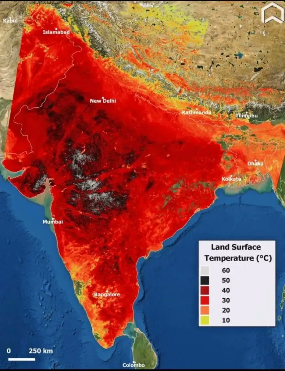 The land surface temperatures in India 🇮🇳 are terrifying. Land surface temperatures were recorded as 62c/143f 

This is the ClimateCrisis. Time the world starts act like it.