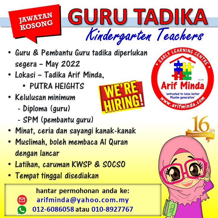 peluang pekerjaan bagi mendidik ummah masa depan yang beradab berilmu dan beriman @Kerjacarirezeki @MYFJOfficial #cikgutaska #jobsviral #kerjakosong #tadikaarifminda #selangor #newhiring #jobvacancy