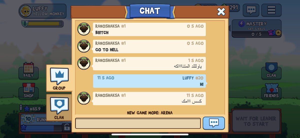 monkeydluffffy's tweet photo. Hate speech in game. 
Please don’t play with this username #Ranoshaksa #1 @TheFunRun #funrun https://t.co/e3fdd6maqv