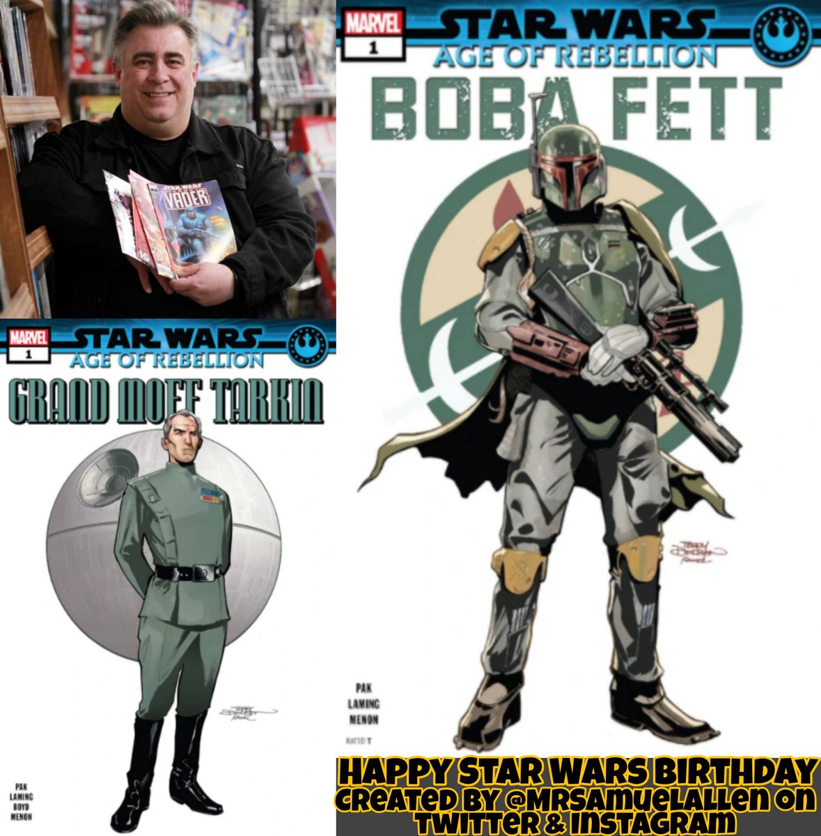 MrSamuelAllen's tweet photo. Happy 54th Birthday to @monkey__marc, he worked as inker & penciller on comics #AgeOfRebellionGrandMoffTarkin1, #AgeOfRebellionBobaFett1, #Beckett1, #TargetVader1 & #DoctorAphraAnnual1. Follow him also on Instagram https://t.co/QF1gWSvGQ4. May he have a good one. #MakeSolo2Happen https://t.co/7qlqMr7vax