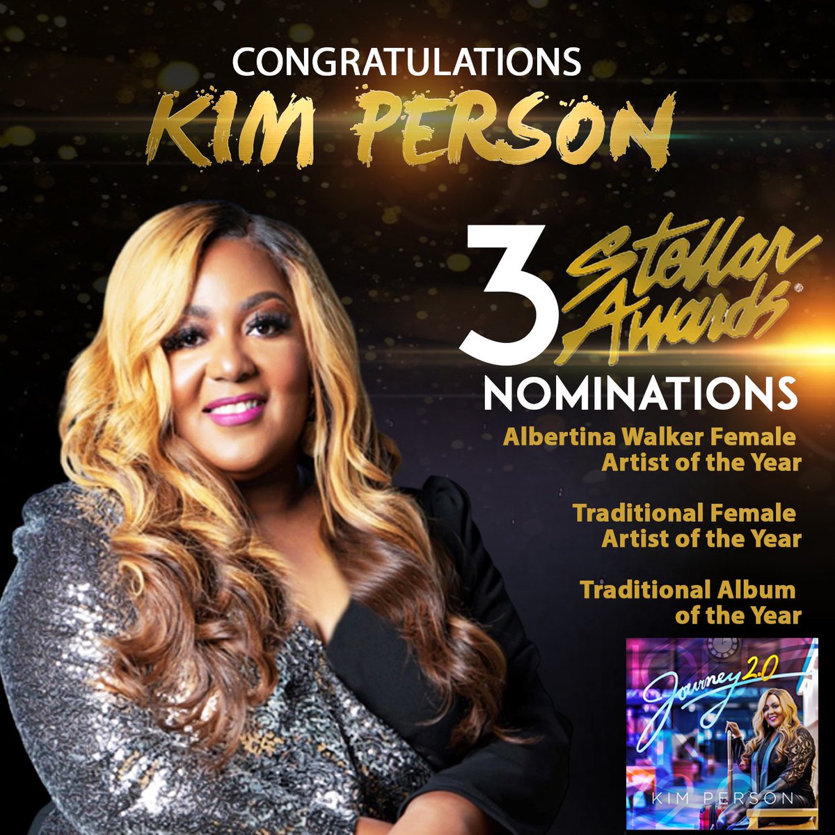 Kim Person Receives 3 Nominations for the 37th Annual Stellar Awards!! This is a historic moment! We are grateful! This is hard-work!! WOW what a feeling!!✨