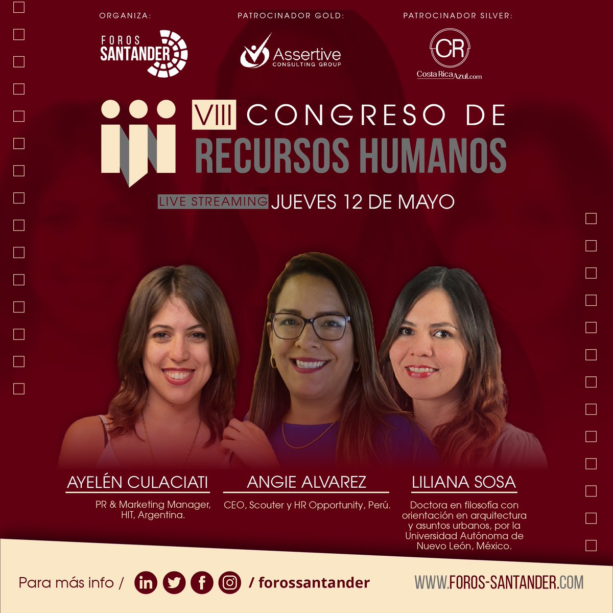 forossantander's tweet photo. Un grupo de conferencistas destacados(as) de Argentina, Uruguay, Paraguay, Chile, Perú, Colombia, Costa Rica, México, y España, estarán en el VIII CONGRESO DE RECURSOS HUMANOS.

Este próximo jueves – Inscripciones en:https://t.co/iIg47gqwWD https://t.co/0UU20NTBg3
