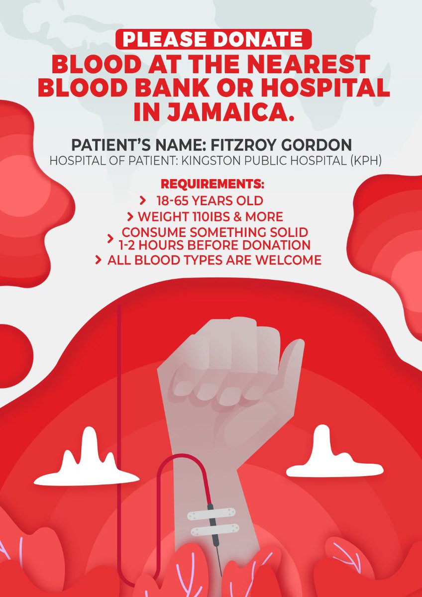 AGordonn_'s tweet photo. Hey guys! My father is currently admitted in the Kingston Public Hospital (KPH) experiencing kidney complications. As such, he’s in need of blood to facilitate current treatment. I am kindly seeking your assistance in donation of blood to any blood bank or hospital near you. https://t.co/RNdYCZqKLH