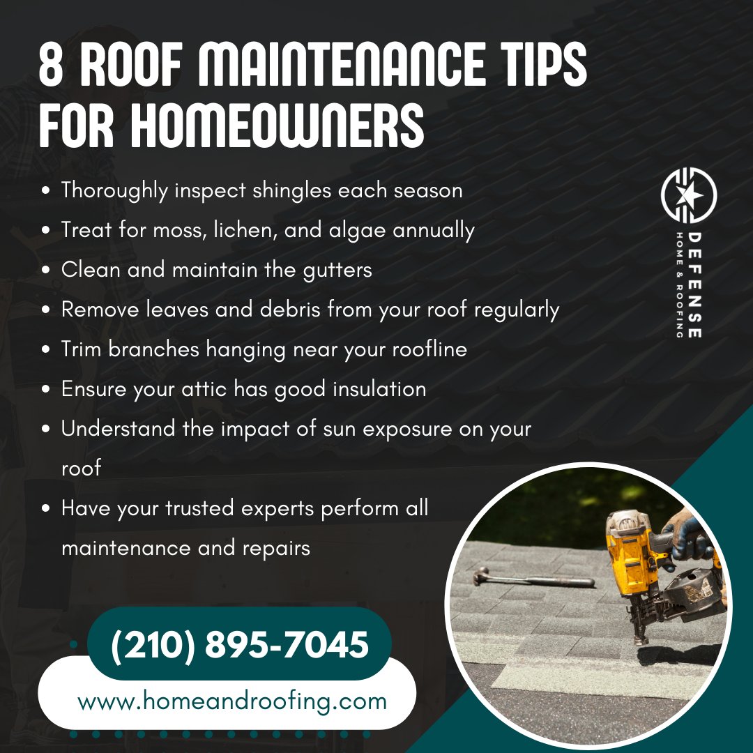 homeandroofing's tweet image. Have a look at these eight ‘Roof Maintenance Tips’ that will keep you a step ahead of your roof repair &amp;amp; maintenance. 
Call us: +1 (210) 895-7045
Email: info@homeandroofing.com
.
.
.
.
.
#homeimprovementspecialist #rooferslife #realestate #homerenovations