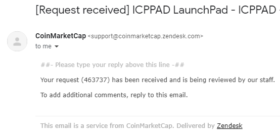 #CoinMarketCap Application Verification:)

#CMC Ticket Number (463737)
✔️Website: icppad.co   
✔️Dapp : launchpad.icppad.co   
✔️Twitter: <a href="/ICPPadOfficial/">ICPPAD</a>   
✔️TG: @iCpPadchat   
✔️TG : @ICPPadNews  
✔️ Owner : @takuyashibuki

<a href="/CoinMarketCap/">CoinMarketCap</a>